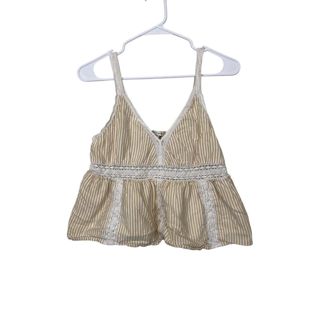 American Eagle Lace Babydoll Crop Top Yellow Stripes Size M